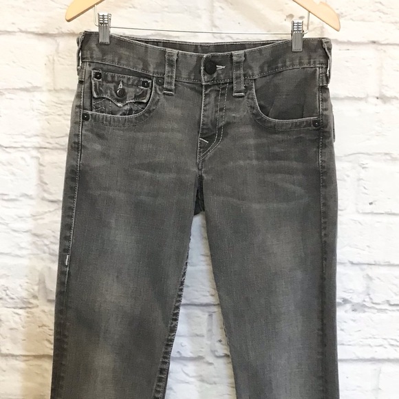 True Religion 30 Men’s Straight Jeans (Measures 31x30) Hemmed Gray Flap Pockets - Picture 3 of 13